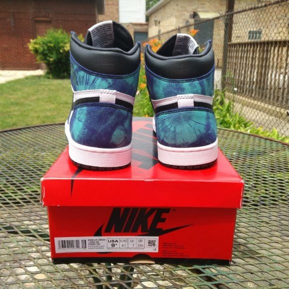 Nike Air Jordan 1 High Tie Dye Blue Sneakers - Women's 8 & Women's 9 Shoes - Picture 7 of 16